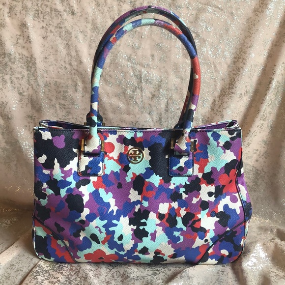 RARE TORY BURCH FLORAL PRINT LEATHER HANDBAG!! - Picture 1 of 8
